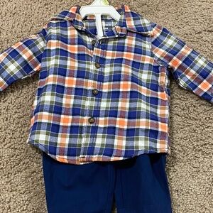 3mo Carter's Navy and Orange Plaid Kids Set NWOT